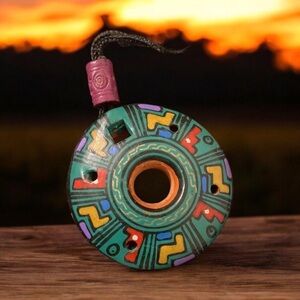 💠Ocarina Clay Whistle Flute necklace Handcrafted Hand Painted from Peru.​
